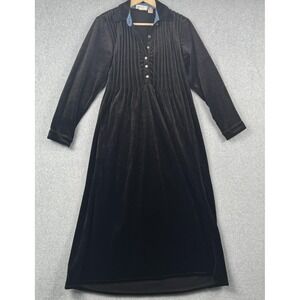 Vintage Gotcha Covered Dress Womens 2P Black Velvet Modest Maxi Goth Pleated USA